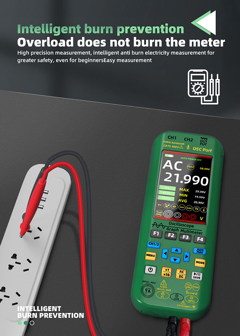 BSIDE O7 3 v 1 osciloskop a multimeter, merač napätia/prúdu/kapacity/frekvencie/odporu/pretržitosti/tester diód, 3,98