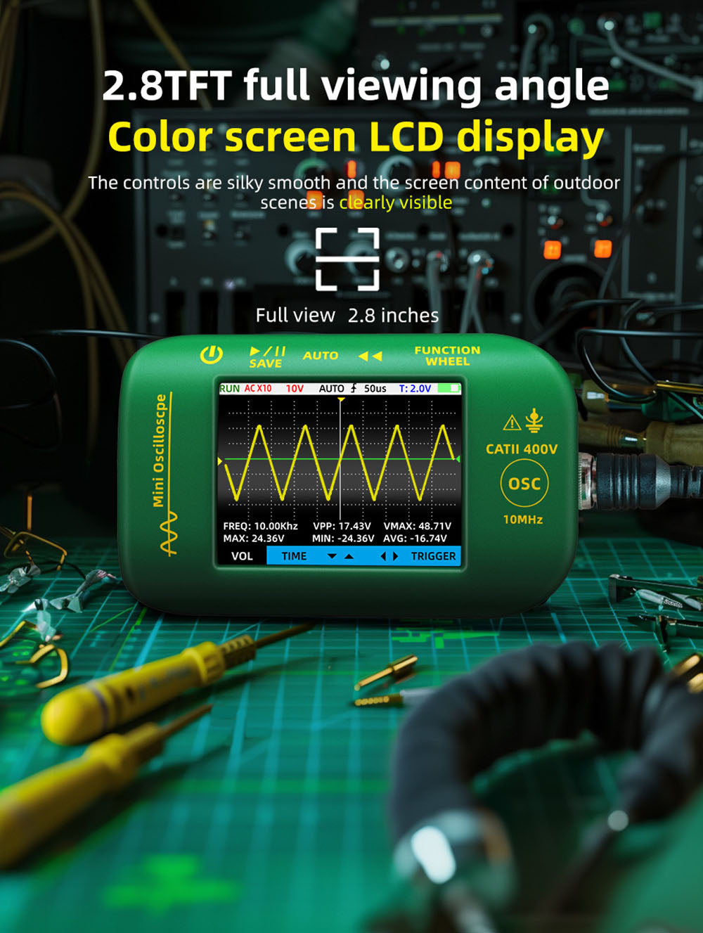 BSIDE OT2 Ručný digitálny osciloskop a multimeter, šírka pásma 10 MHz s frekvenciou vzorkování 48 MSa/s, 2,8-palcový LCD displej
