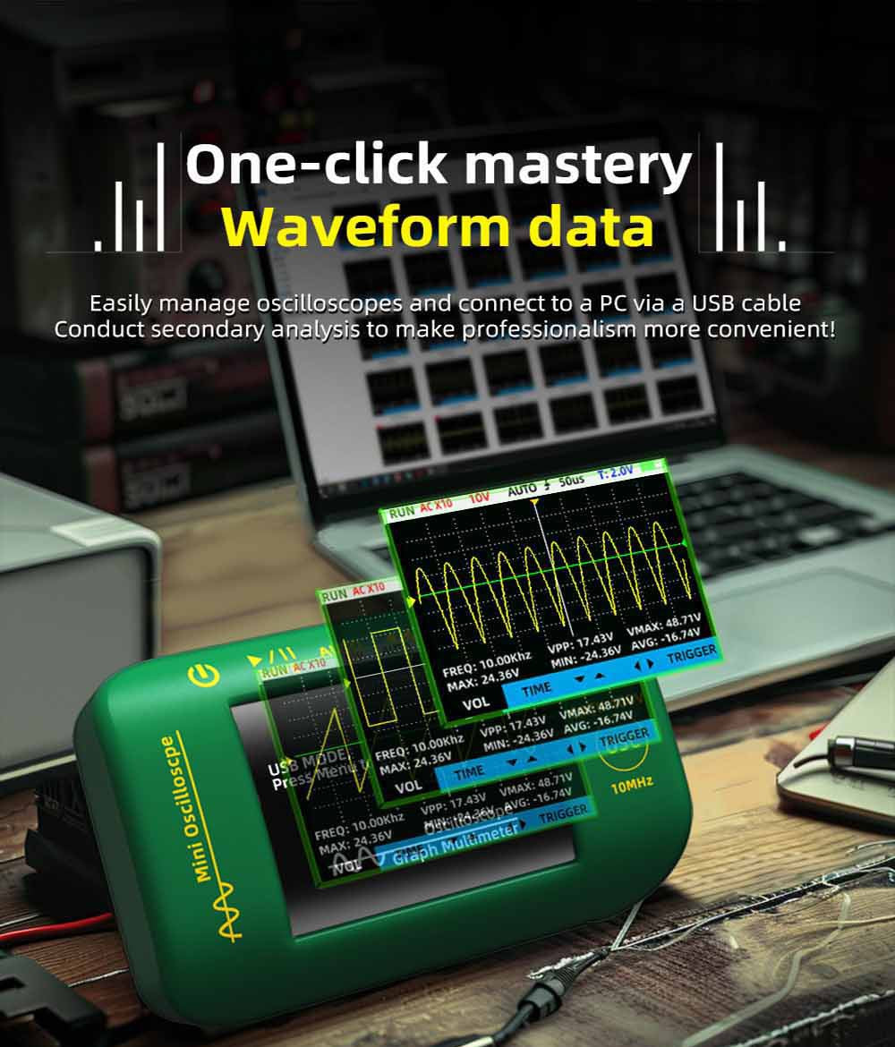 BSIDE OT2 Ručný digitálny osciloskop a multimeter, šírka pásma 10 MHz s frekvenciou vzorkování 48 MSa/s, 2,8-palcový LCD displej