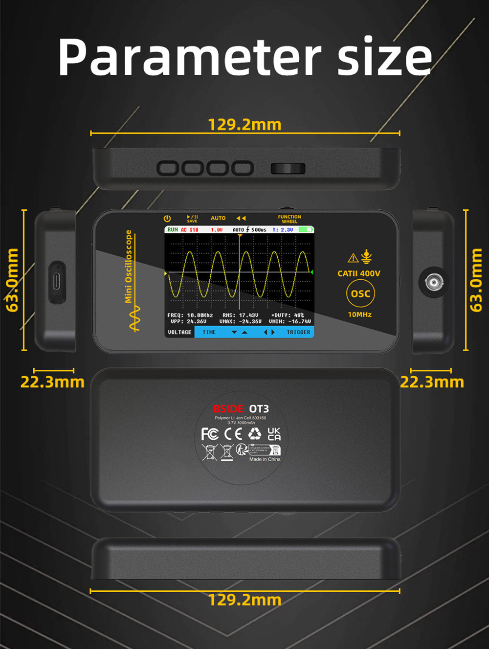 Osciloskop BSIDE OT3 s sondou, 3.2