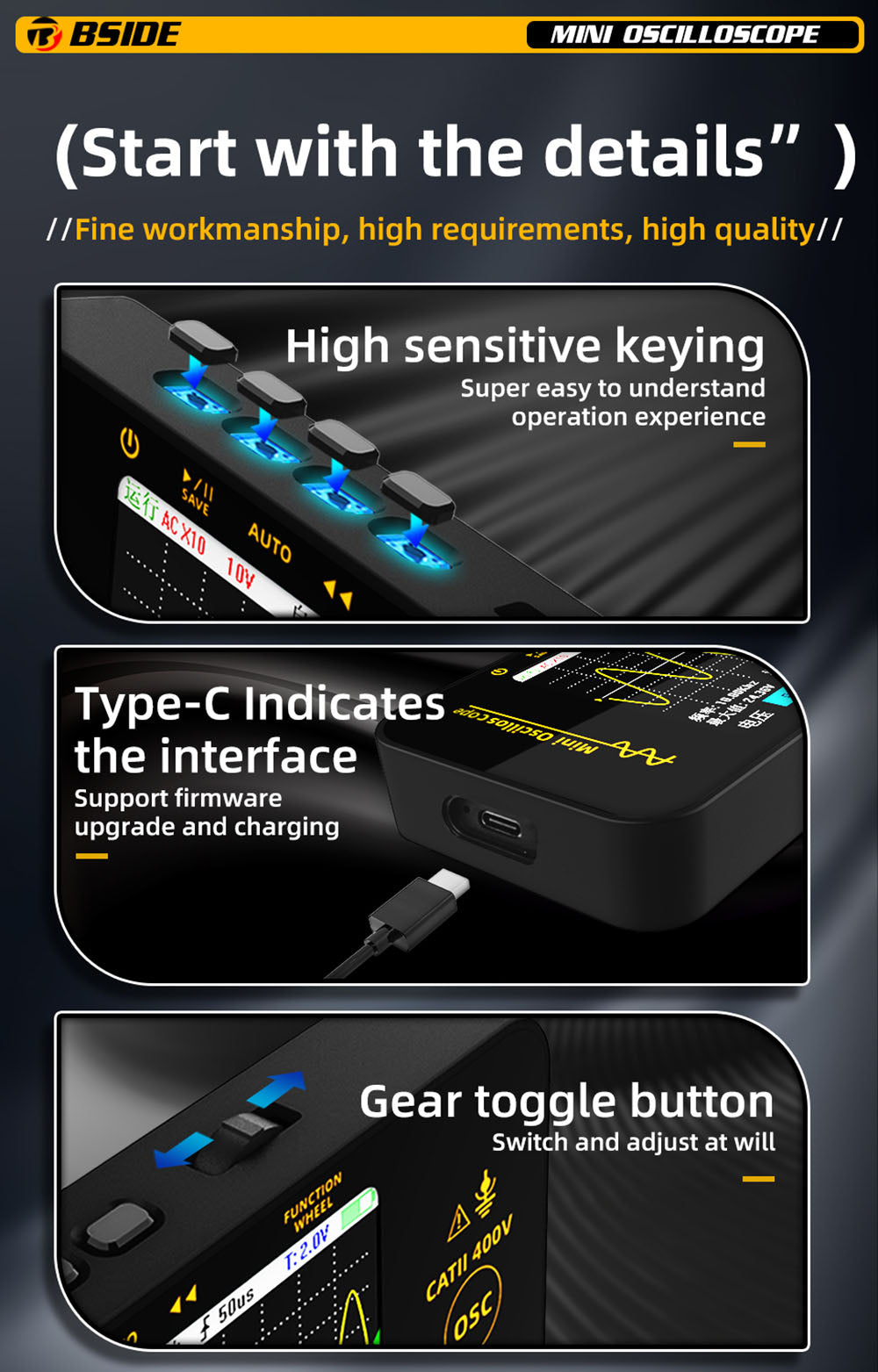 Osciloskop BSIDE OT3 s sondou, 3.2