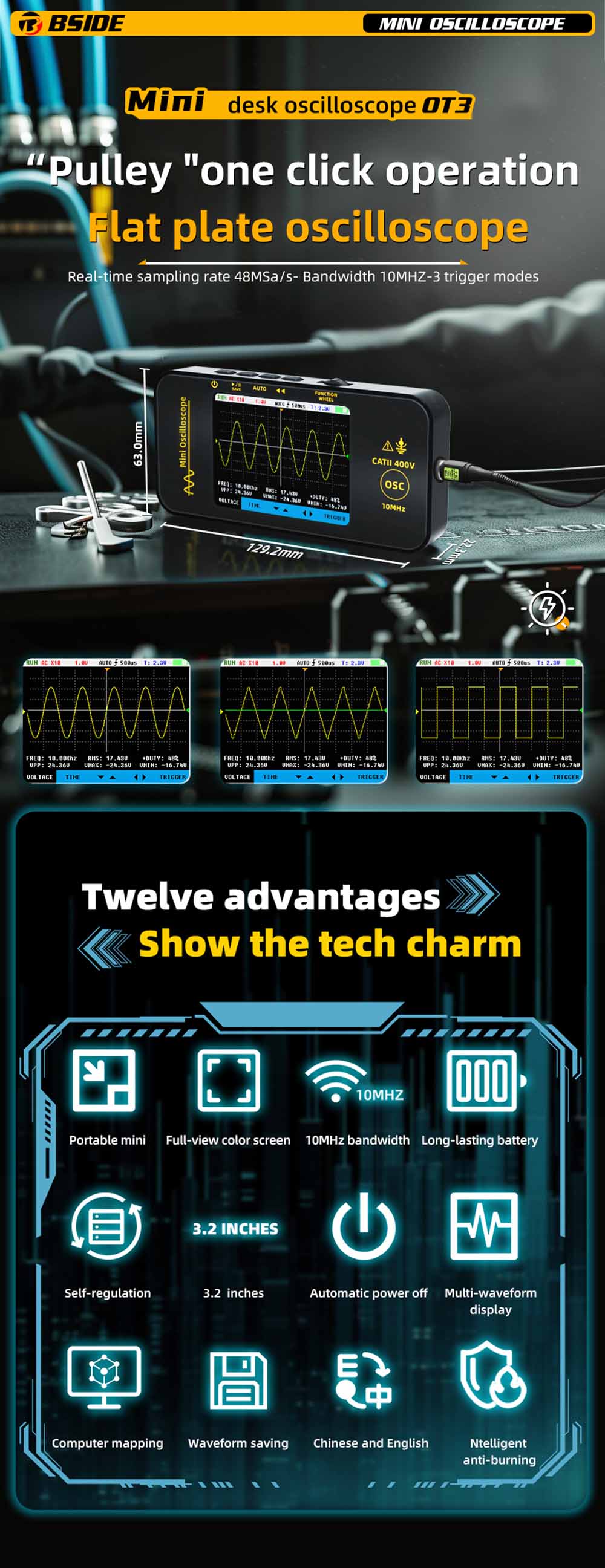 Osciloskop BSIDE OT3 s sondou, 3.2