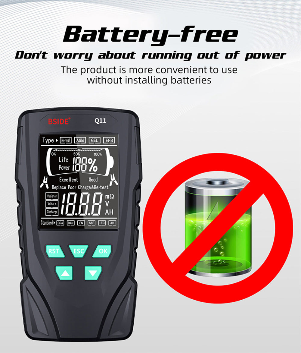 BSIDE Q11 Tester autobatérií, digitálny merač 12V a 24V, analyzátor olovených batérií CCA, 3Ah-200Ah, profesionálny automatický diagnostický nástroj.
