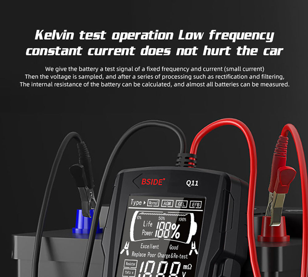 BSIDE Q11 Tester autobatérií, digitálny merač 12V a 24V, analyzátor olovených batérií CCA, 3Ah-200Ah, profesionálny automatický diagnostický nástroj.