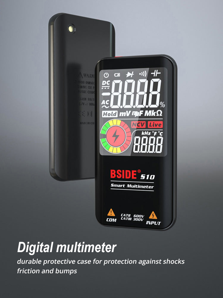 BSIDE S10 Inteligentný digitálny multimeter, 3,5" farebný LCD displej, 9999 meraní, tester napätia, kapacity, odporu a diód striedavého a jednosmerného prúdu, čierna farba - bez batérie