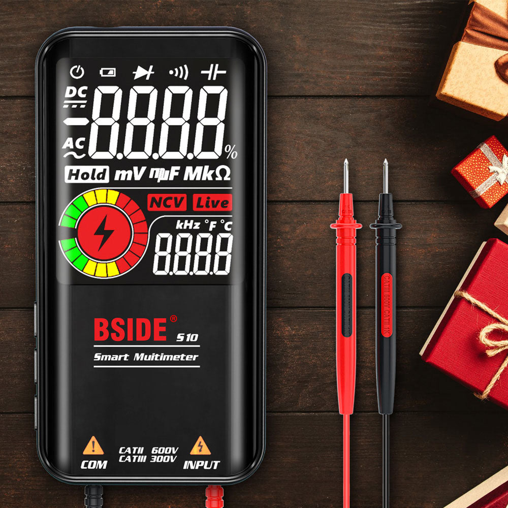 BSIDE S10 Inteligentný digitálny multimeter, 3,5" farebný LCD displej, 9999 meraní, tester napätia, kapacity, odporu a diód striedavého a jednosmerného prúdu, čierna farba - bez batérie