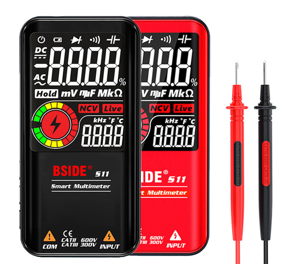 Digitálny multimeter BSIDE S11, inteligentný tester pre elektrikárov, USB nabíjanie, farebný displej EBTN, T-RMS 9999 hodín, tester napätia, kapacity, ohmu, diódy striedavého a jednosmerného prúdu, čierna farba - s batériou