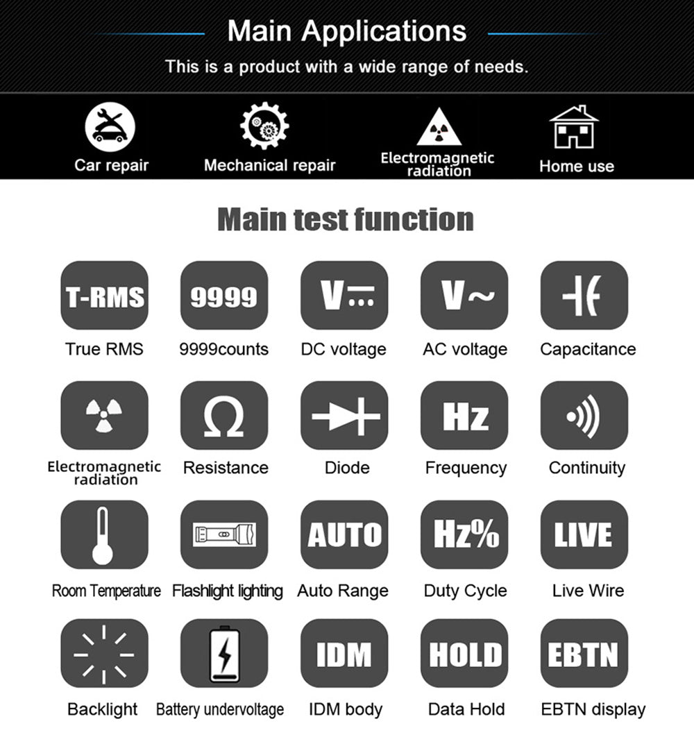 Detektor elektromagnetického žiarenia BSIDE S20, inteligentný multimeter, farebná obrazovka, 9999 meraní, automatický rozsah, vysoko presný monitor žiarenia