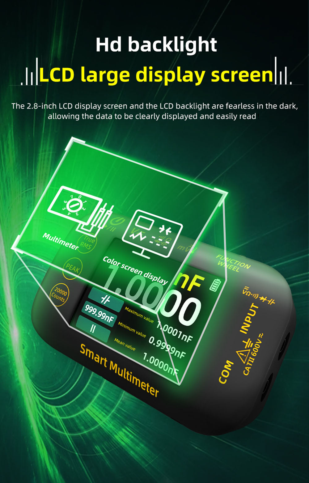 Digitálny fotovoltaický multimeter BSIDE S40, 2,8" HD farebný displej, vysoká presnosť, vysoké napätie 1000 V, údržba elektrických systémov