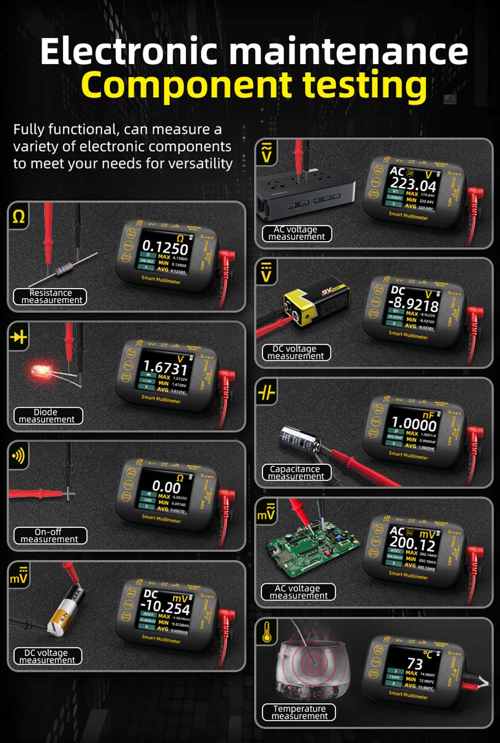 Digitálny fotovoltaický multimeter BSIDE S40, 2,8" HD farebný displej, vysoká presnosť, vysoké napätie 1000 V, údržba elektrických systémov