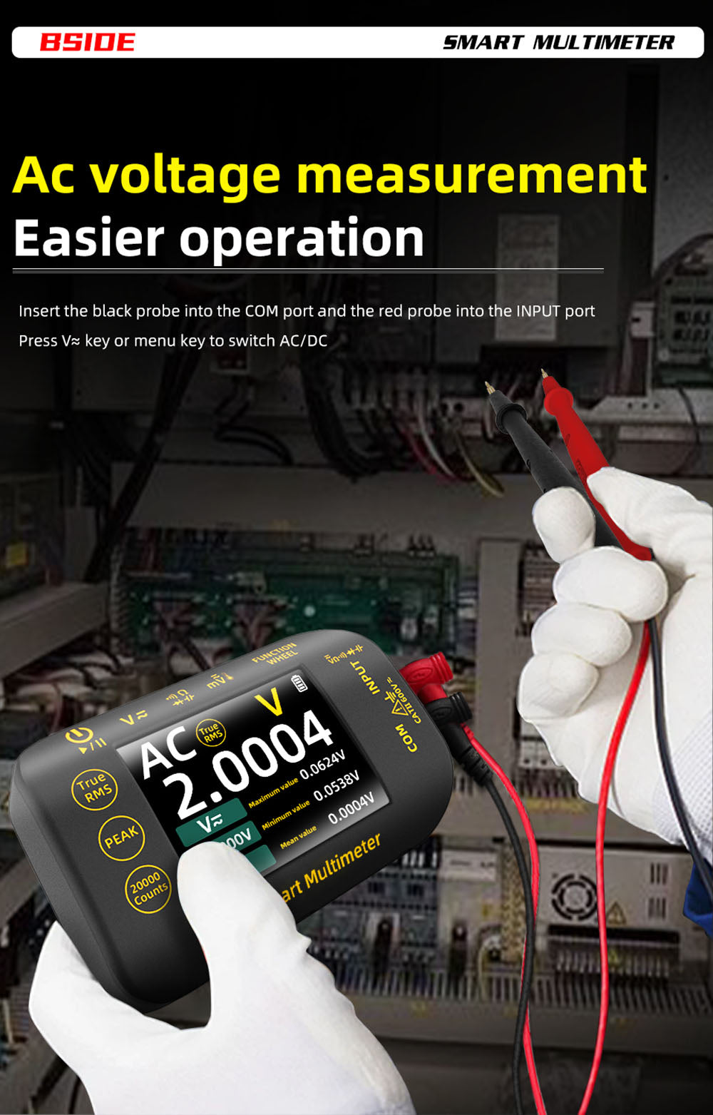 Digitálny fotovoltaický multimeter BSIDE S40, 2,8" HD farebný displej, vysoká presnosť, vysoké napätie 1000 V, údržba elektrických systémov