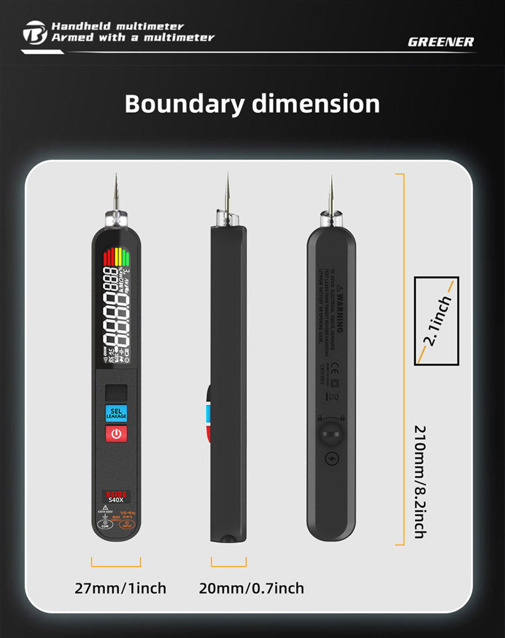 Digitálny multimeter BSIDE S40X, merač únikového napätia, test AC/DC diódy, odporu a kapacity, LCD displej, vyhľadávanie bodu poruchy, vysoká presnosť, plne inteligentný, USB nabíjanie