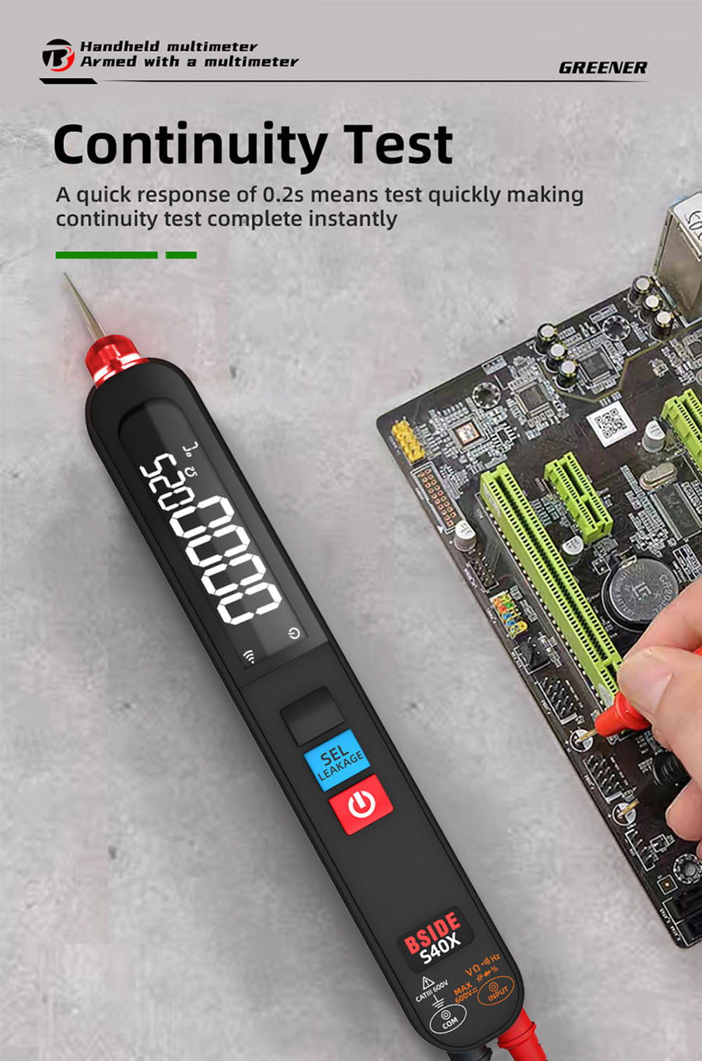 Digitálny multimeter BSIDE S40X, merač únikového napätia, test AC/DC diódy, odporu a kapacity, LCD displej, vyhľadávanie bodu poruchy, vysoká presnosť, plne inteligentný, USB nabíjanie
