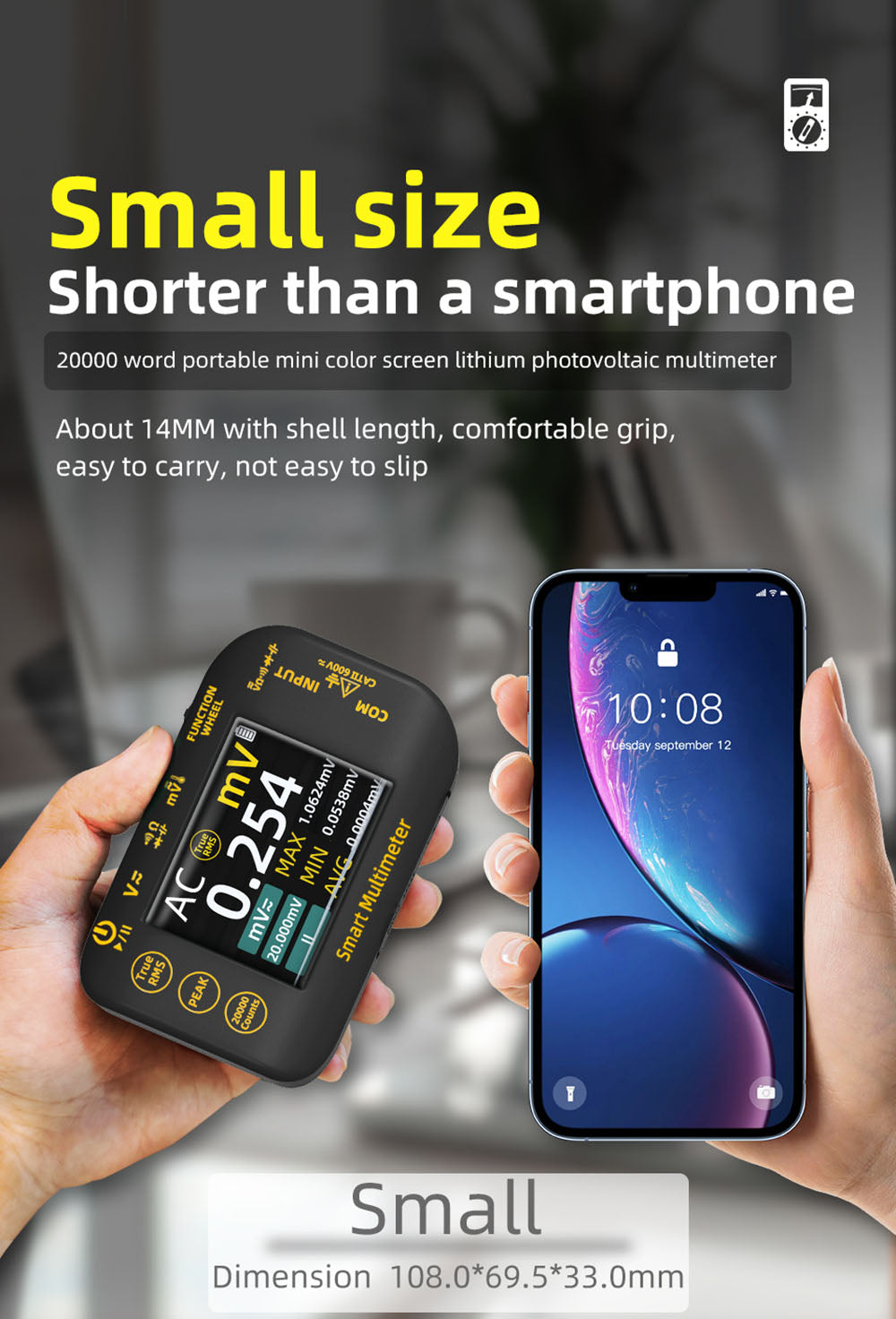 Digitálny multimeter BSIDE S450, 20000 meraní, 1000V, 2,8" LCD displej, grafické záznamy, port Type-C na nabíjanie, fotovoltaické napätie, milivoltový striedavý vrcholový merač