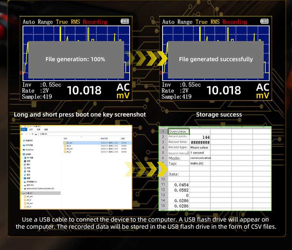Digitálny multimeter BSIDE S450, 20000 meraní, 1000V, 2,8" LCD displej, grafické záznamy, port Type-C na nabíjanie, fotovoltaické napätie, milivoltový striedavý vrcholový merač