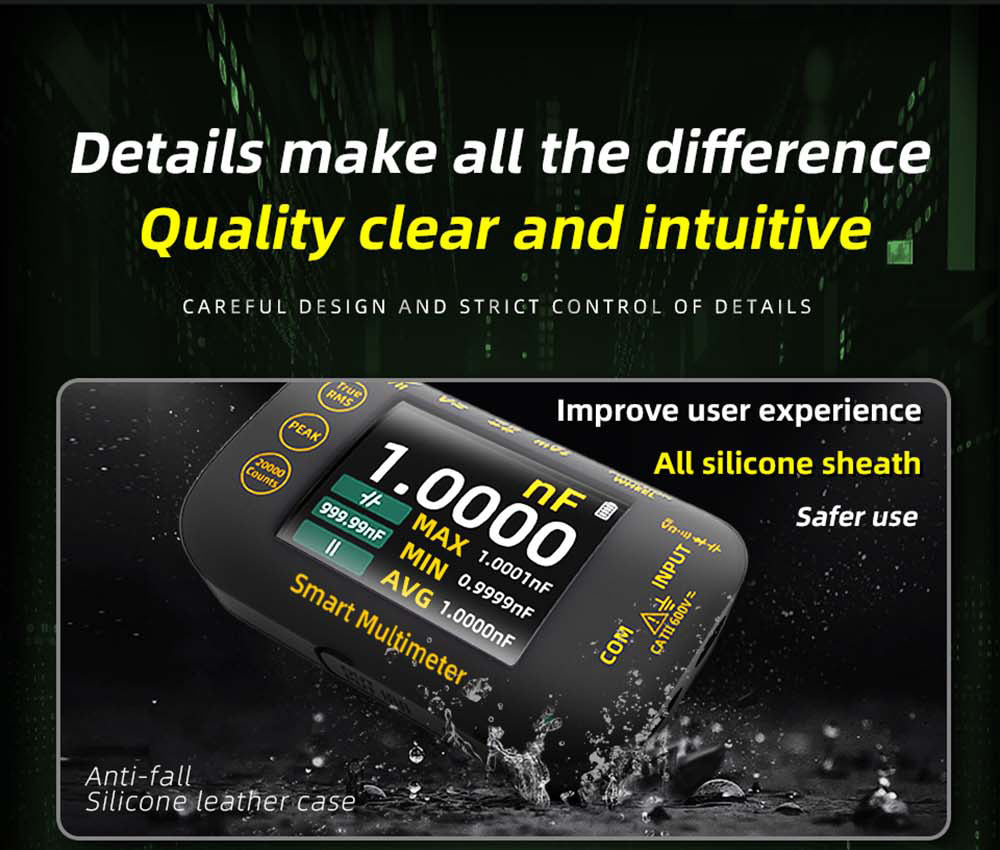 Digitálny multimeter BSIDE S450, 20000 meraní, 1000V, 2,8" LCD displej, grafické záznamy, port Type-C na nabíjanie, fotovoltaické napätie, milivoltový striedavý vrcholový merač