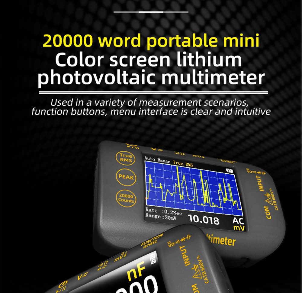 Digitálny multimeter BSIDE S450, 20000 meraní, 1000V, 2,8" LCD displej, grafické záznamy, port Type-C na nabíjanie, fotovoltaický napäťový milivoltový striedavý špičkový merač