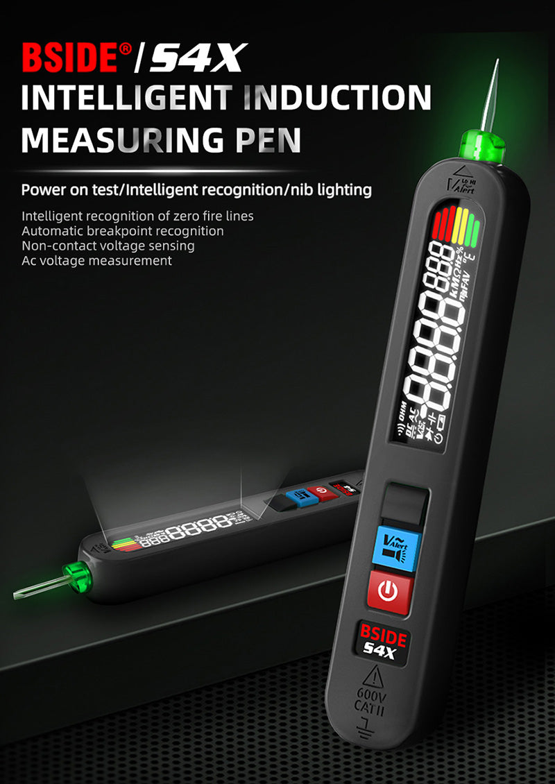 BSIDE S4X 12V-300V Voltmetr-pero, EBTN displej, bezkontaktná detekcia, hľadač poruch na živých vodičoch, 400mAh lítium-polymérová batéria - čierna
