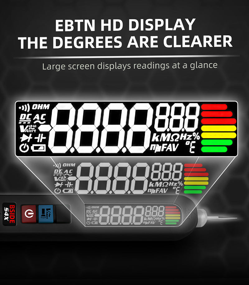 BSIDE S4X 12V-300V Voltmetr-pero, EBTN displej, bezkontaktná detekcia, hľadač poruch na vedení, 400mAh lítium-polymérová batéria - čierna
