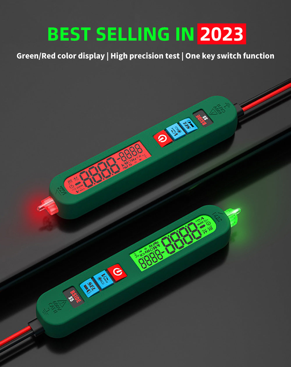 Digitálny multimeter BSIDE S5, detektor napätia elektrickou perou, automatické rozpoznávanie nabíjacieho modelu, indukčná kontrola nulového a fásového vodiča - zelená