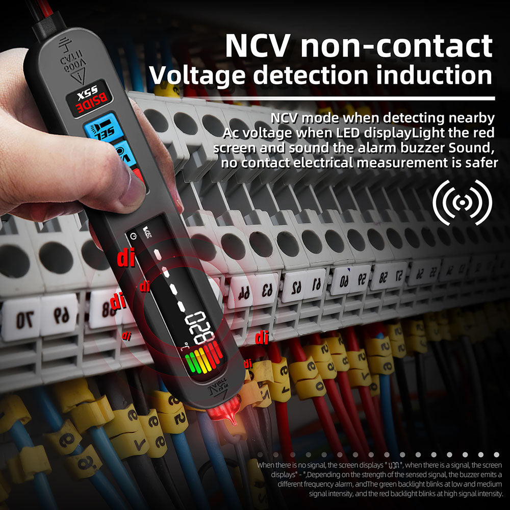 Digitálny multimeter BSIDE S5X, pero na detekciu striedavého a jednosmerného napätia, automatický rozsah, kapacita, ohm, dióda, Hz, tester NCV, jasná LED svorka, 400mAh Li-ion batéria, čierna - s taškou