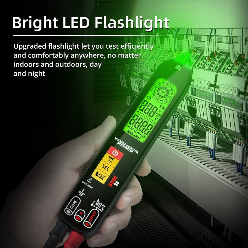 Multimeterový detektor napětí BSIDE S6, pero na detekci napětí, tester napětí střídavého/stejnosměrného proudu – černá