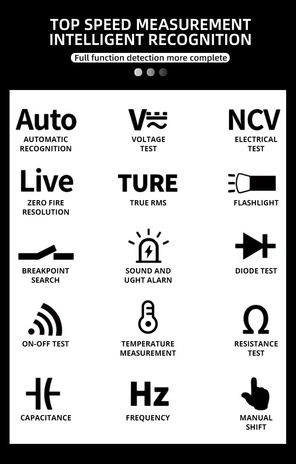 Multimeterový detektor napětí BSIDE S6, pero na detekci napětí, tester napětí střídavého/stejnosměrného proudu – černá