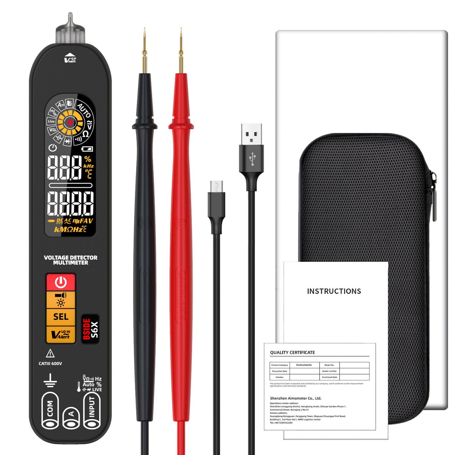 Inteligentný multimeter BSIDE S6X, farebný displej EBTN, multimeter na meranie napätia, prúdu a kapacity v tvare pera, dobíjacia 400mAh Li-ion batéria