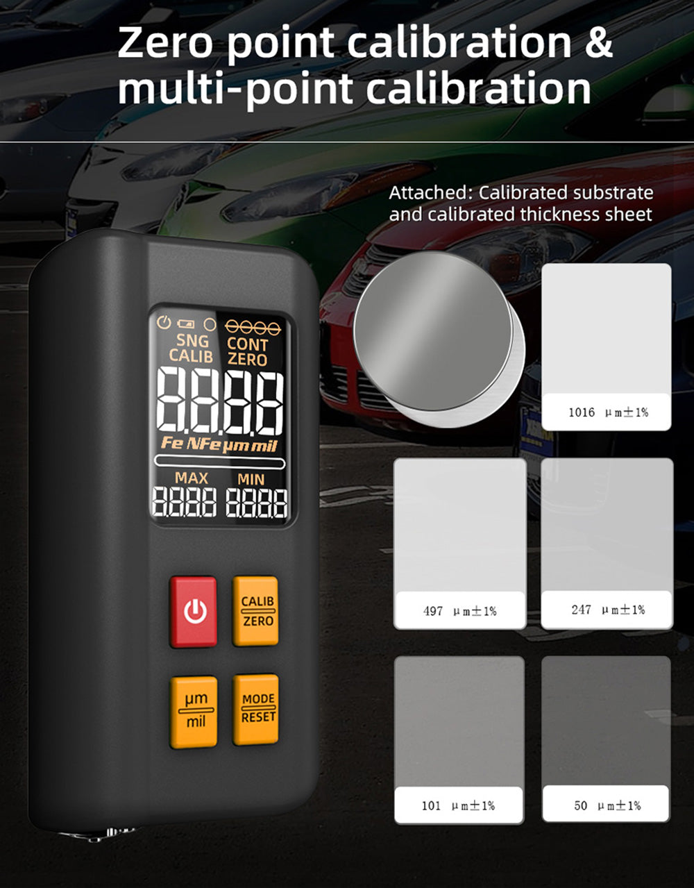 BSIDE T2X merič hrúbky náteru, farebný LCD displej, dobíjací tester hrúbky laku na automobily, 0,1 mikrometru/0-1500 μm - čierna