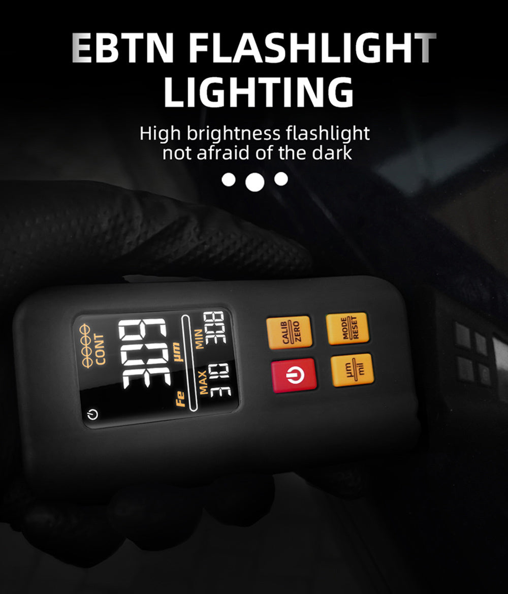 BSIDE T2X merič hrúbky náteru, farebný LCD displej, dobíjateľný tester hrúbky laku na automobily, 0,1 mikrometra/0-1500 μm - čierna