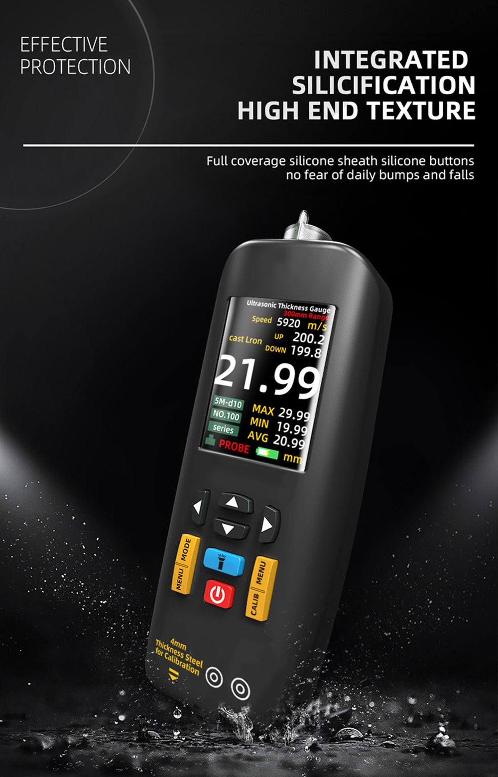 BSIDE T7 Ultrazvukový hrúbkomer, merací rozsah 0,01-300 mm, 2,8" TFT farebný displej, s funkciou baterky, 2000 mA lítium-iónová batéria, šedá