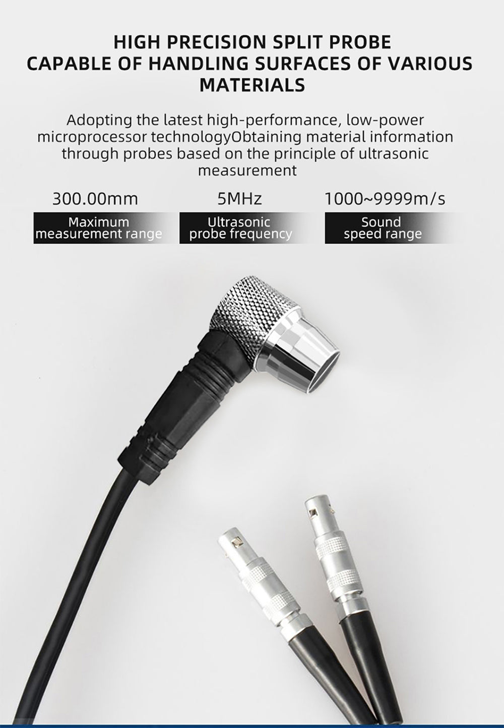 BSIDE T7 ultrazvukový hrúbkomer, rozsah merania 0,01-300 mm, 2,8" TFT farebný displej, s funkciou baterky, 2000 mA lítium-iónová batéria, šedá
