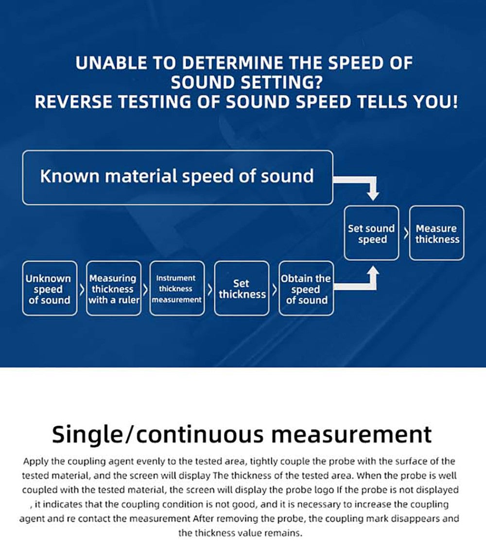 BSIDE T7 ultrazvukový hrúbkomer, rozsah merania 0,01-300 mm, 2,8" TFT farebný displej, s funkciou baterky, 2000 mA lítium-iónová batéria, šedá