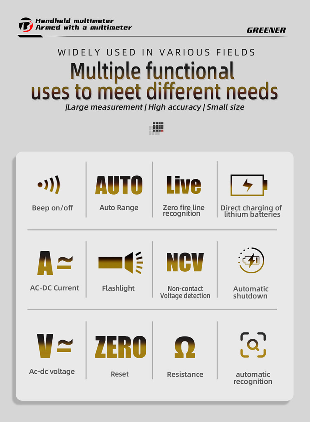 BSIDE U0 Digitálny striedavý multimeter, elektrická testovacia sonda, 6000 meraní, True RMS U-typ, farebný displej