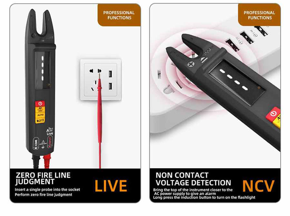 BSIDE U0 Digitálny striedavý multimeter, elektrická testovacia sonda, 6000 meraní, True RMS U-typ, farebný displej