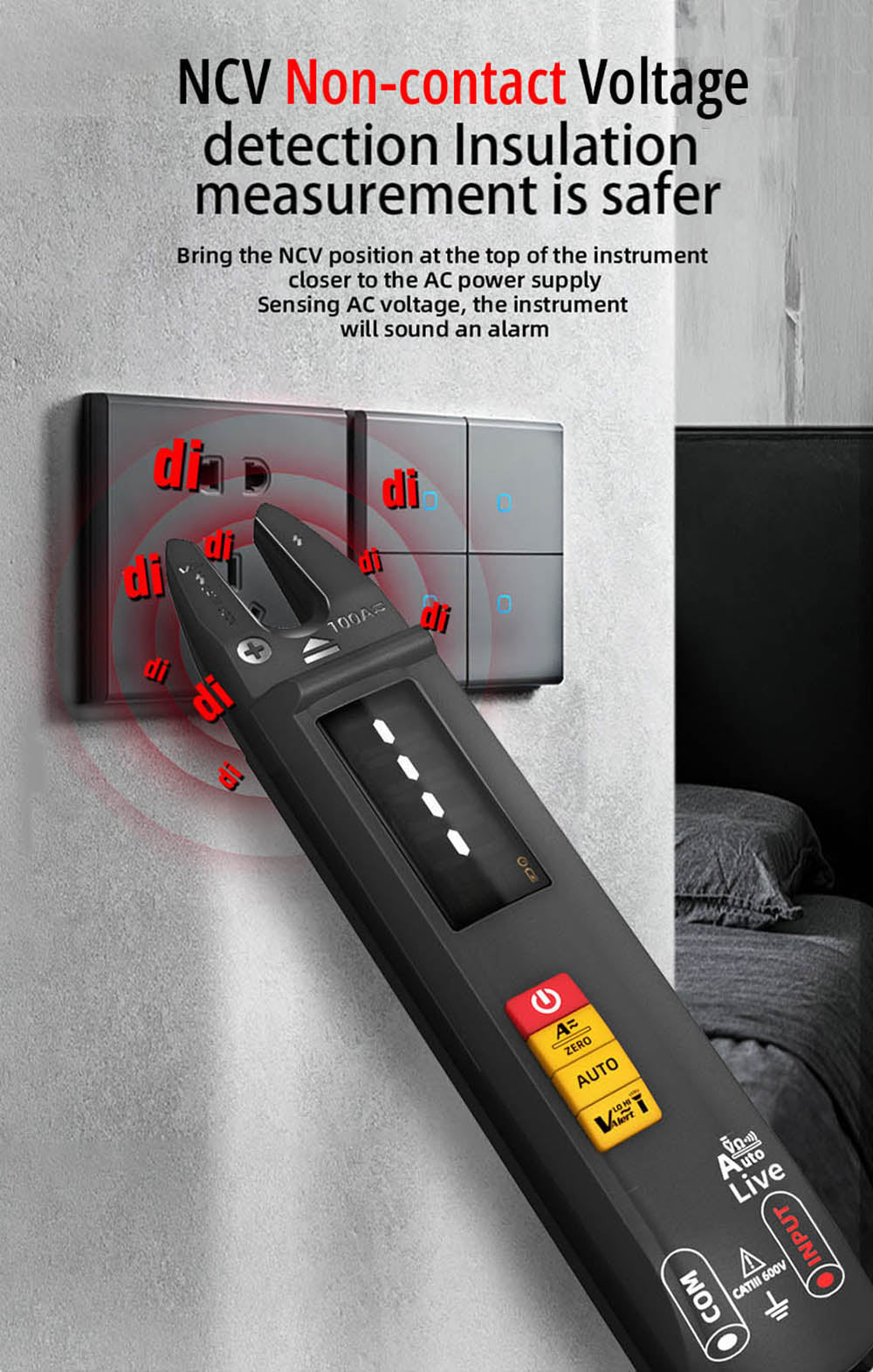 BSIDE U0 Digitálny striedavý multimeter, elektrická testovacia sonda, 6000 meraní, True RMS U-typ, farebný displej