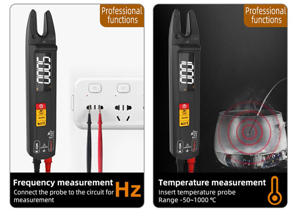BSIDE U1 Digitálny striedavý a jednosmerný striedavý multimeter, elektrická testovacia pero, svietiaca LED baterka, kleštiny na meranie prúdu 100A, T-RMS prúd