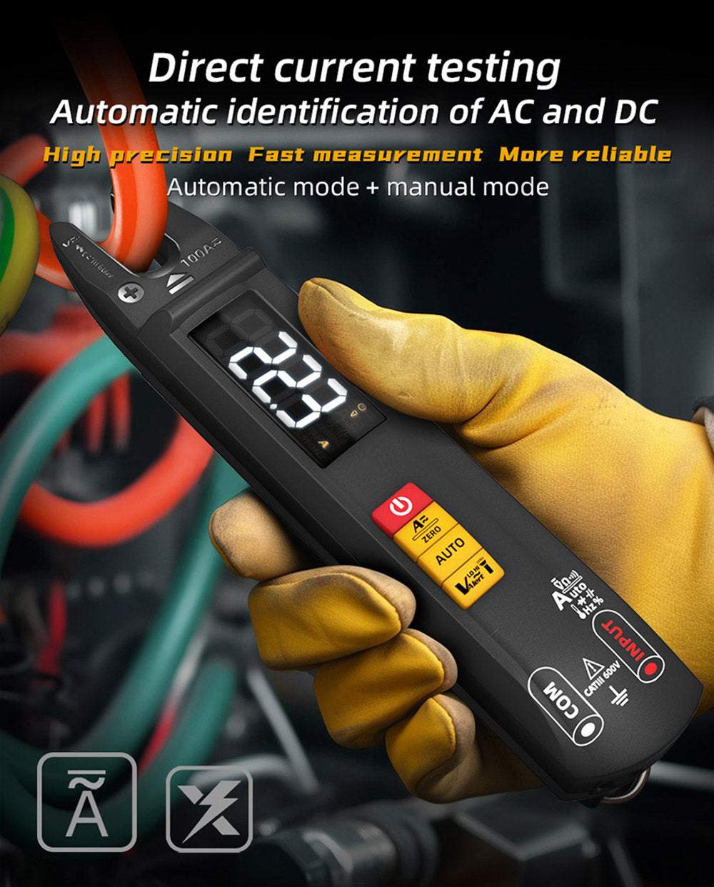 BSIDE U1 Digitálny striedavý a jednosmerný striedavý multimeter, elektrická testovacia pero, svietiaca LED baterka, kleštiny na meranie prúdu 100A, T-RMS prúd