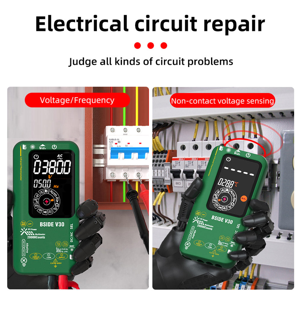 Fotovoltaický multimeter BSIDE V30, vysoké napětí 1500 V, T-RMS, 20000 čísel, LCD displej, elektronická údržba, test stejnosměrného proudu, měření infračervené teploty