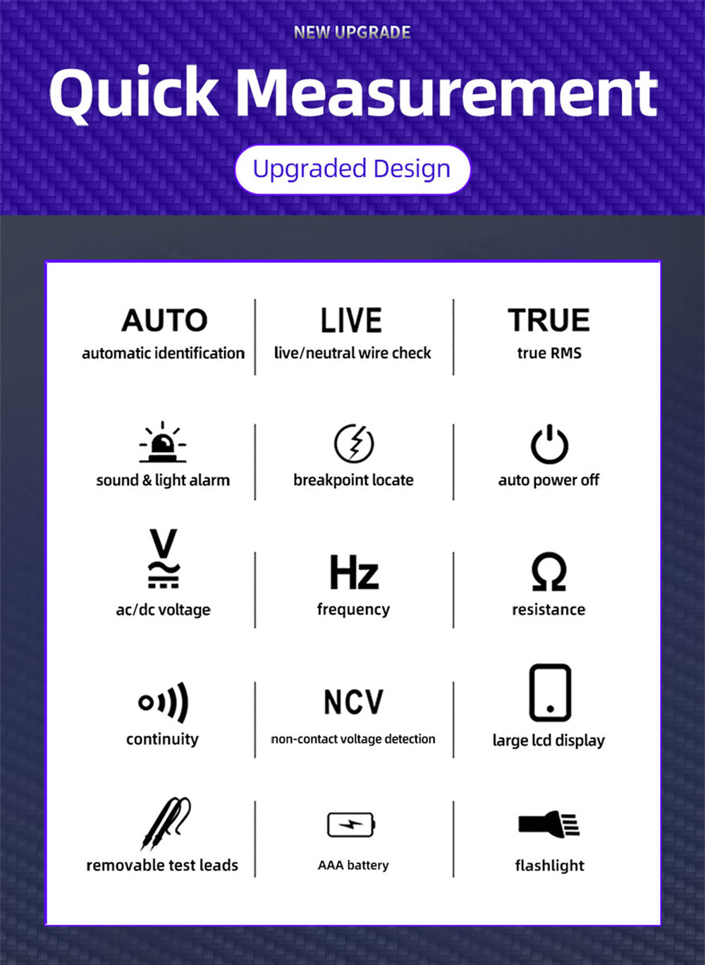 Inteligentný detektor napätia BSIDE X1, multimeter, elektrická pero, kontrola prerušení, veľký LCD displej, svietilna, merač napätia, frekvencie a odporu, bez batérií.