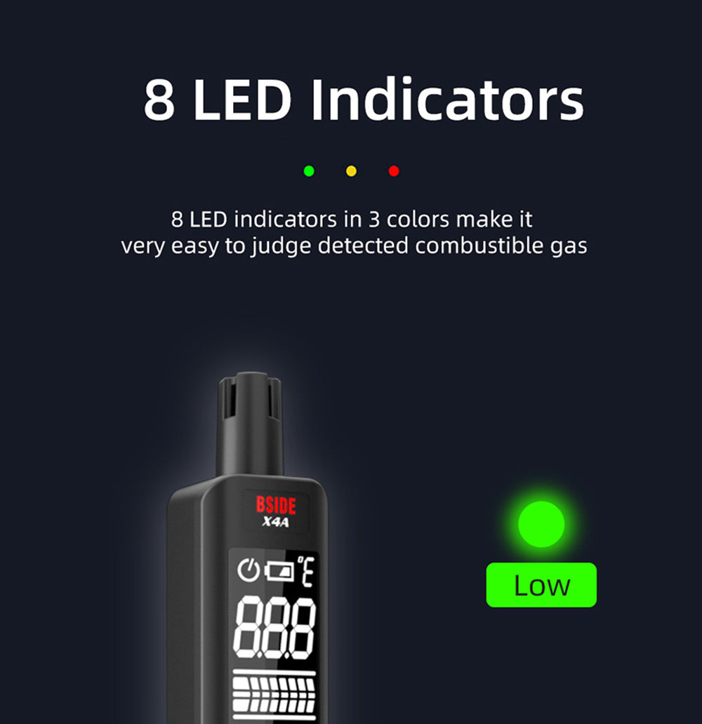 Digitálny hygrometer a detektor plynov BSIDE X4A, analyzátor hojivých plynov, teplomer a vlhkoměr, s akustickým a vizuálnym alarmom, LCD displejom, bez batérií, s taškou