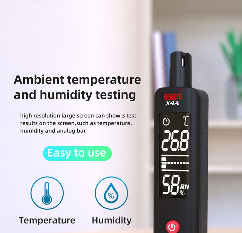 Digitálny hygrometer a detektor plynov BSIDE X4A, analyzátor hojivých plynov, teplomer a vlhkoměr, s akustickým a vizuálnym alarmom, LCD displejom, bez batérií, s taškou