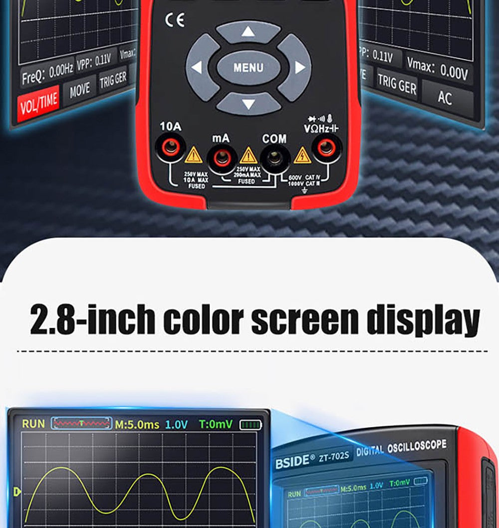 Digitálny multimeter BSIDE ZT702S, osciloskop, automatické meranie True RMS, merač tranzistorových sond, 48M/s 10MHz PC vlnový tvar, 2,8" LCD obrazovka