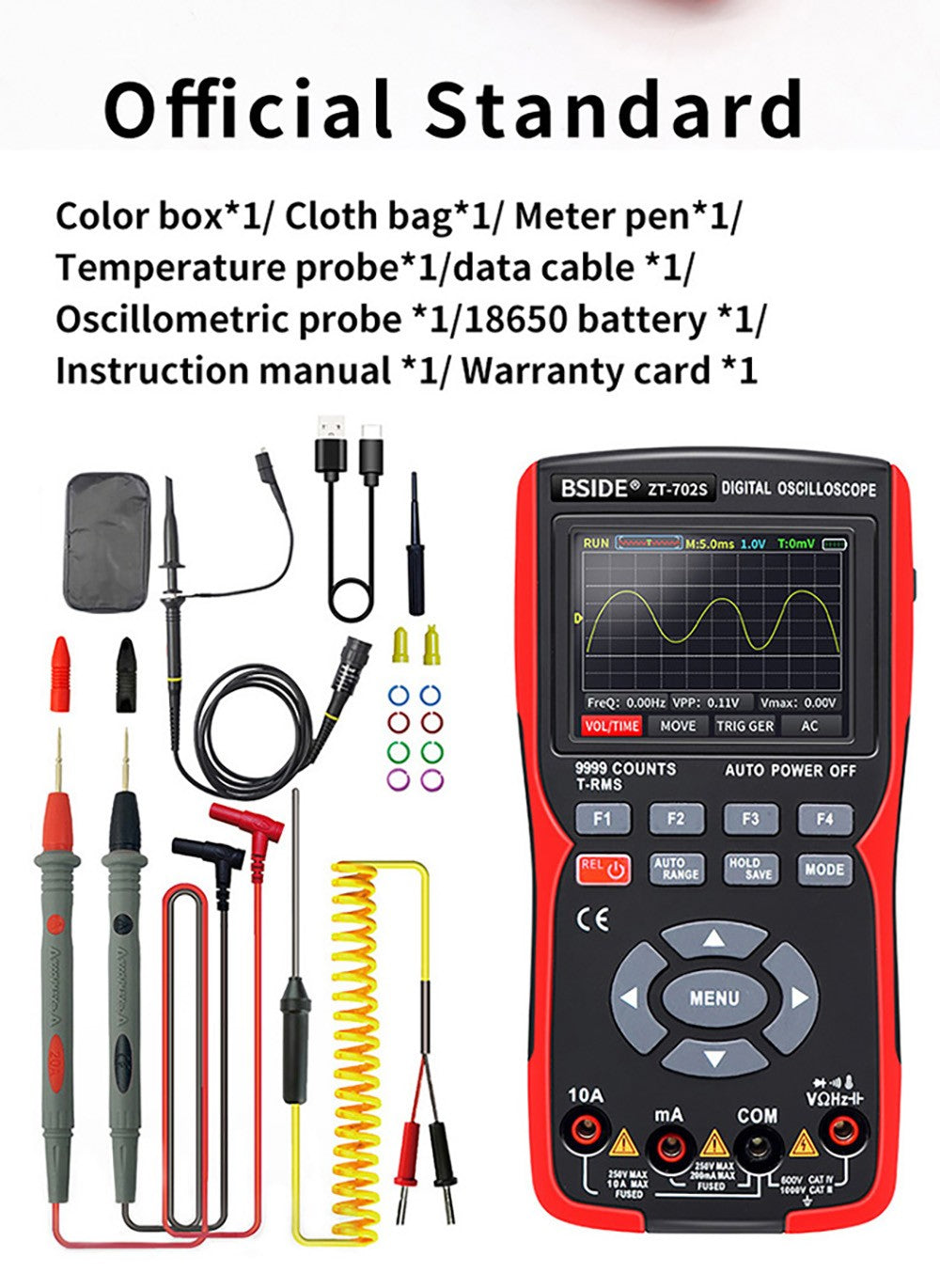 Digitálny multimeter BSIDE ZT702S, osciloskop, automatické meranie True RMS, merač tranzistorových sond, 48M/s 10MHz PC vlnový tvar, 2,8" LCD obrazovka