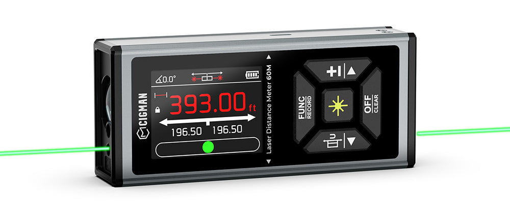 CIGMAN CD-60G 393ft/120M obojstranný zelený laserový meter, s viacerými jednotkami Ft/in/M, dobíjací akumulátor 850mAh