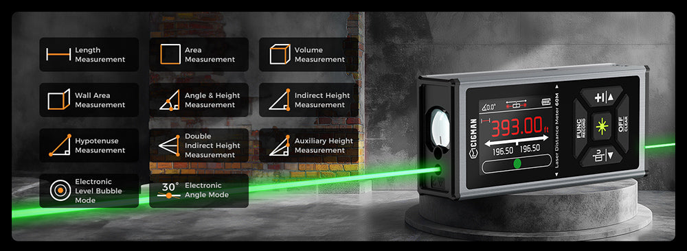 CIGMAN CD-60G 393ft/120M obojstranný zelený laserový meter, s viacerými jednotkami Ft/in/M, dobíjací akumulátor 850mAh