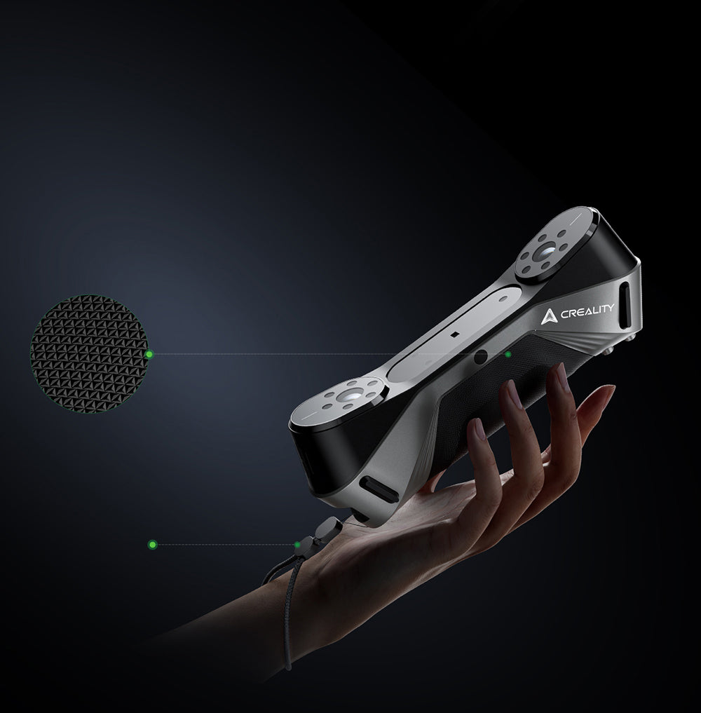 3D skener Creality Raptor, hybridný modrý laser NIR, skenovacia rychlost 60 snímkov za sekundu, objekty o velkosti 5-2000 mm, 24-bitové plnobarvné skenovanie, presnost 0,02 mm, protisunutie