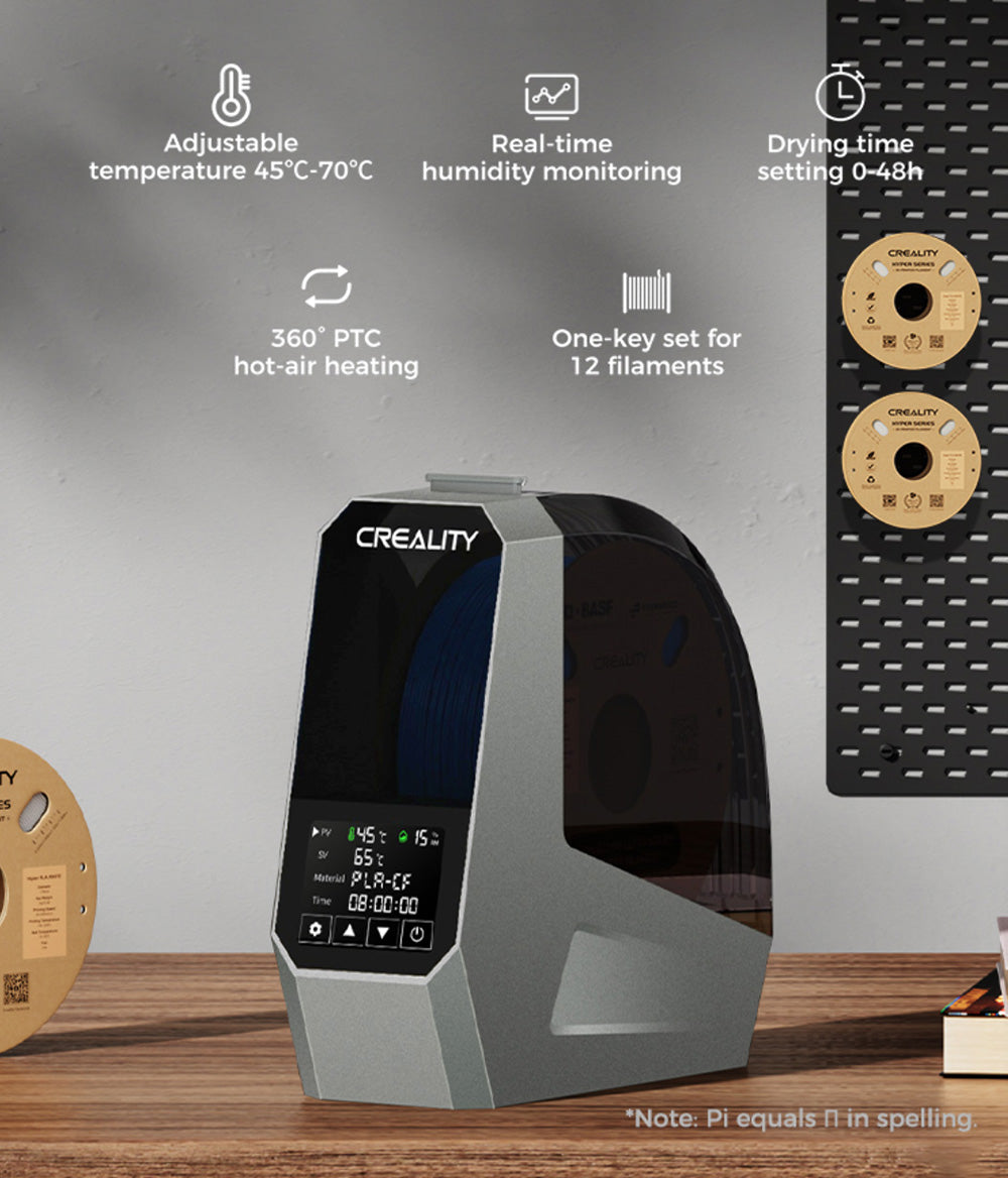 Sušička filamentu Creality Space Pi pre 3D tlačiarne, PTC 360 stupňové tepelné ohrevné teleso, 48hodinový časovač, LCD dotyková obrazovka