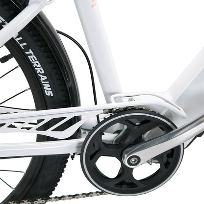CYSUM Cityrun-26 Step-Thru Electric City Bike 26 Inch Tire 250W Motor 36V 10Ah Battery 25km/h Max Speed 30-50km Range SHIMANO 7-speed Gear Dual Disc Brake - White