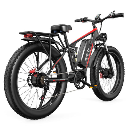 DUOTTS S26 Electric Bike 750W*2 Motors 50km/h Max Speed 26*4.0 inch Inflatable Fat Tires 48V 20Ah SAMSUNG Battery 120km Range Shimano 7-Speed 150kg Max Load Smart APP - Black